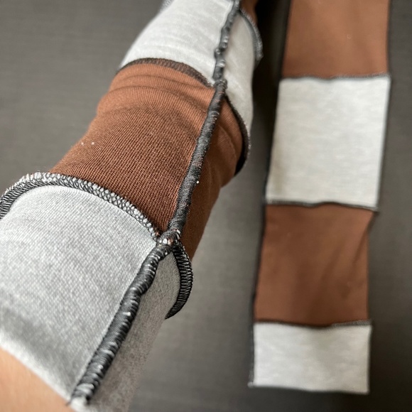 Long Striped Gloves Brown Hand Warmers Gray Armwarmers Patchwork Sleeves Y2k 90s - Picture 10 of 10
